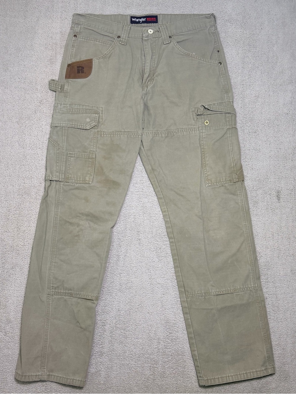 Wrangler Riggs Workwear Pants Mens 33x32 Khaki Ripstop Ranger Cargo Carpenter